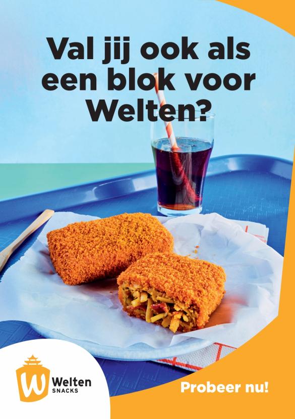 Toonbankdisplay Val jij ook als een blok voor Welten?