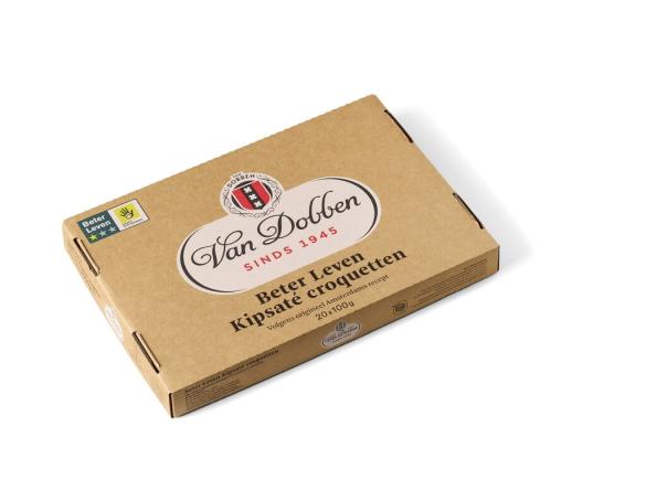In verpakking Beter Leven keurmerk 1 ster Kipsaté croquetten